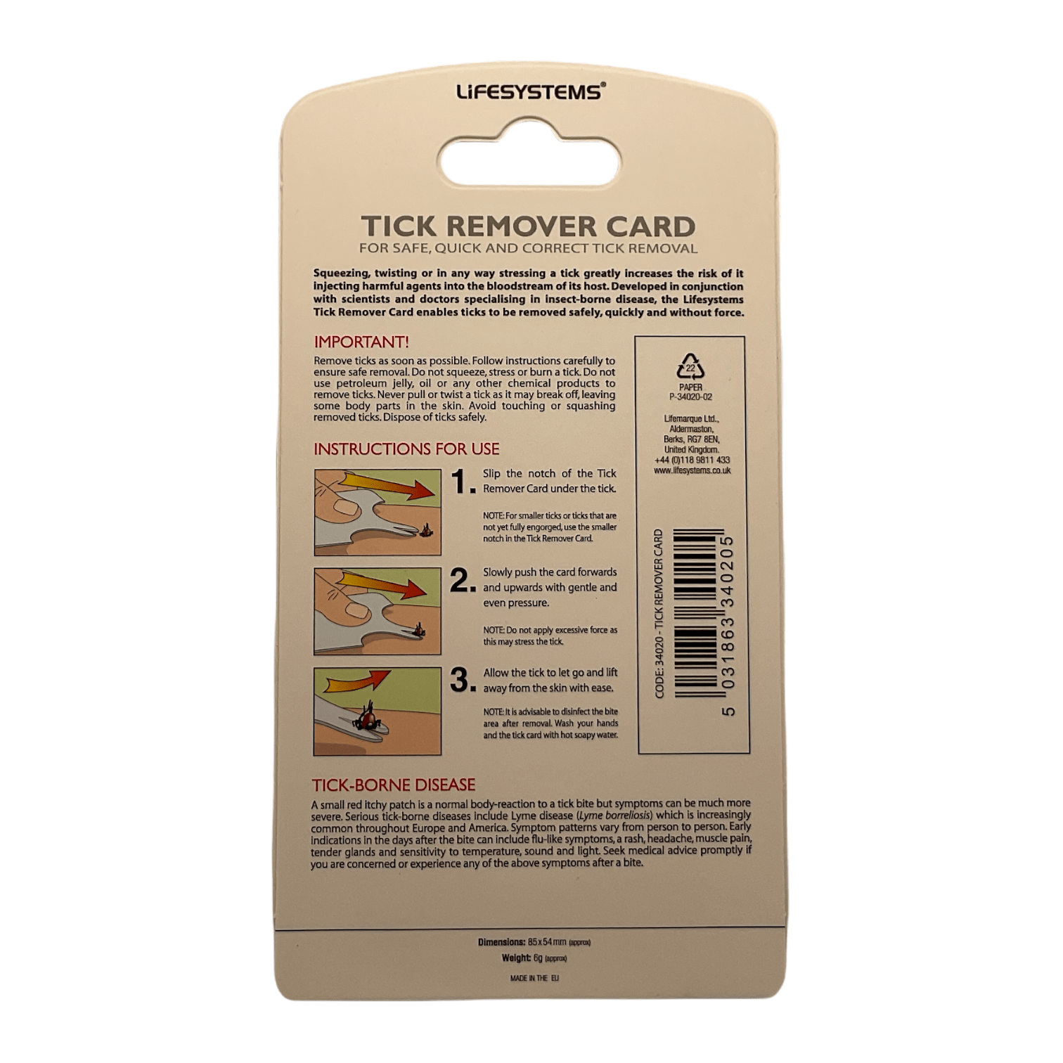 Lifesystems Tick Remover Card