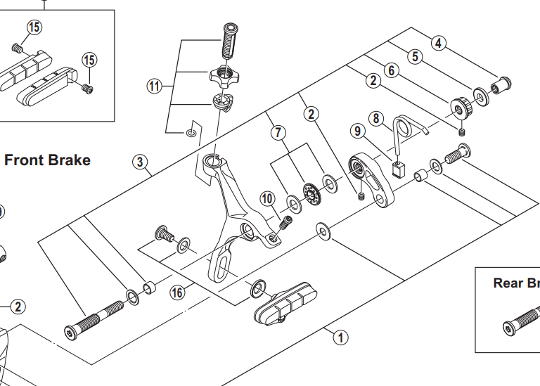 Shimano Spares BR-6700 front pivot bolt assembly pivot bolt; 52.5 mm; pivot nut 32 mm