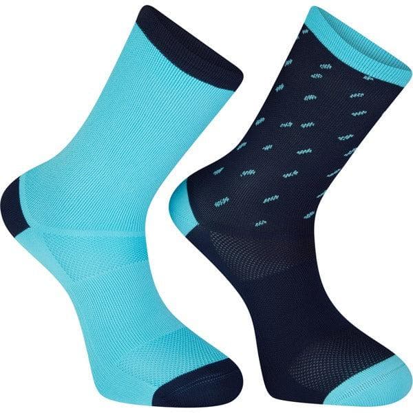 Madison Sportive Long Sock Twin Pack - Rain Drops Ink Navy / Blue Curaco - Large (43-45)