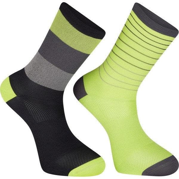 Madison Sportive Long Sock Twin Pack - Stripes Phantom / Lime Punch - Medium (40-42)