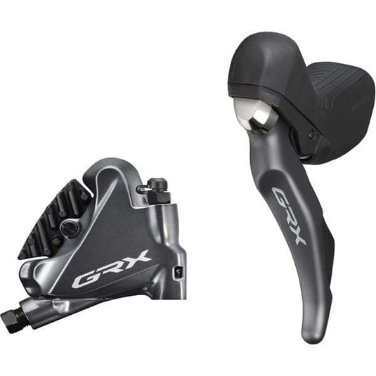 Shimano GRX ST-RX810 GRX 2-speed STI bled with BR-RX810 flat mount calliper; left rear