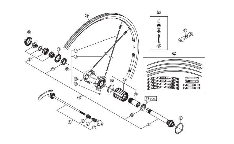Shimano Spares WH-6800-R complete hub axle