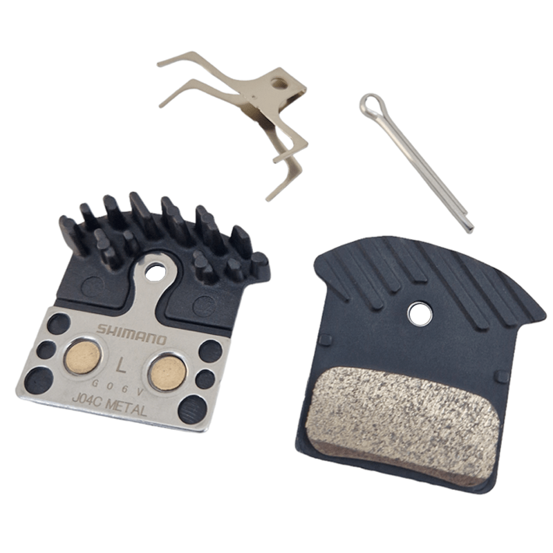 Load image into Gallery viewer, Shimano Spares J04C disc brake pads and spring; cooling fins; alloy backed; sintered
